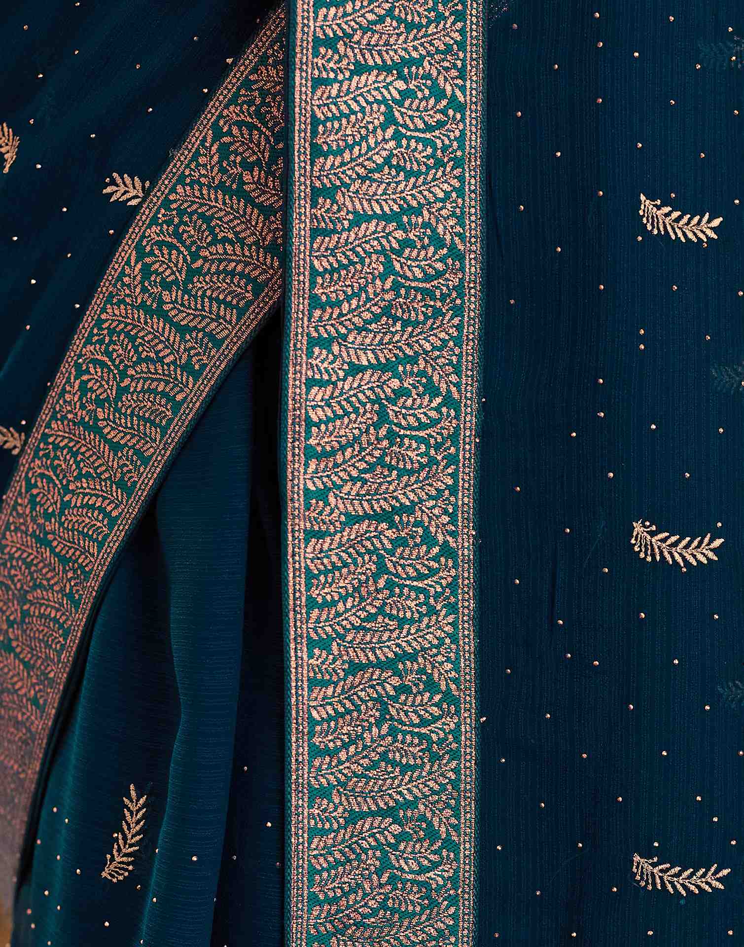 Rama Blue Embroidery Georgette Saree