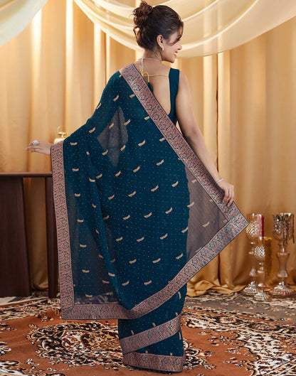 Rama Blue Embroidery Georgette Saree