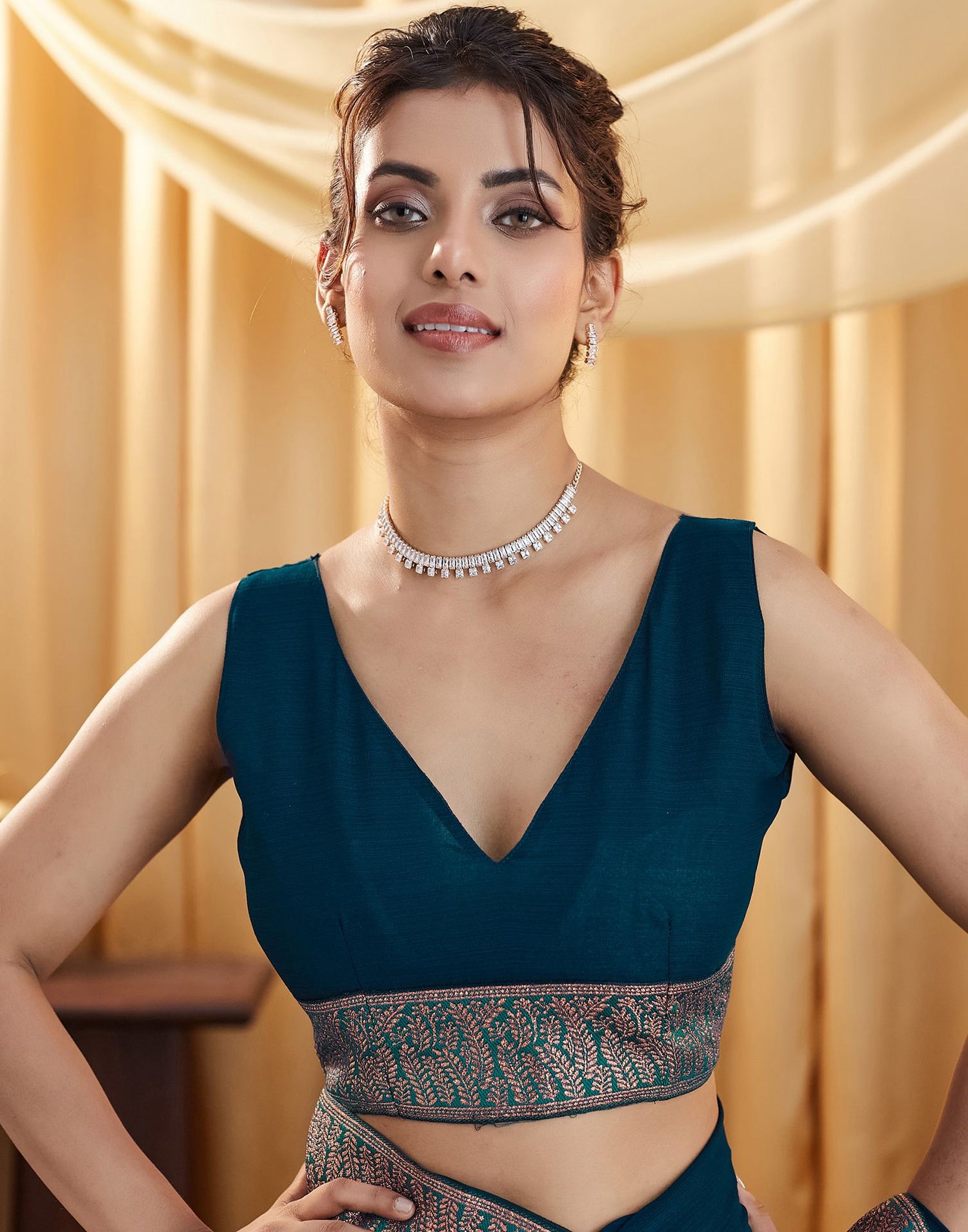 Rama Blue Embroidery Georgette Saree