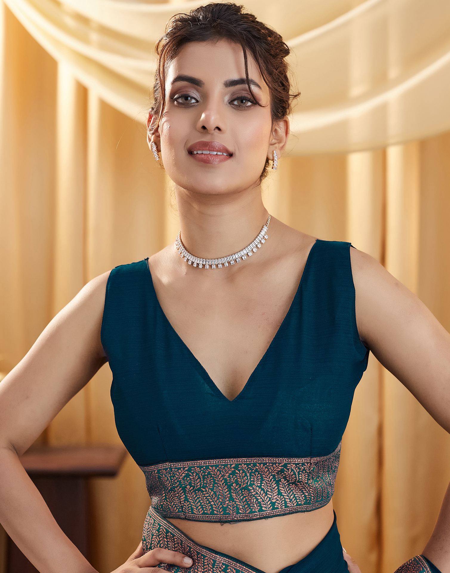 Rama Blue Embroidery Georgette Saree
