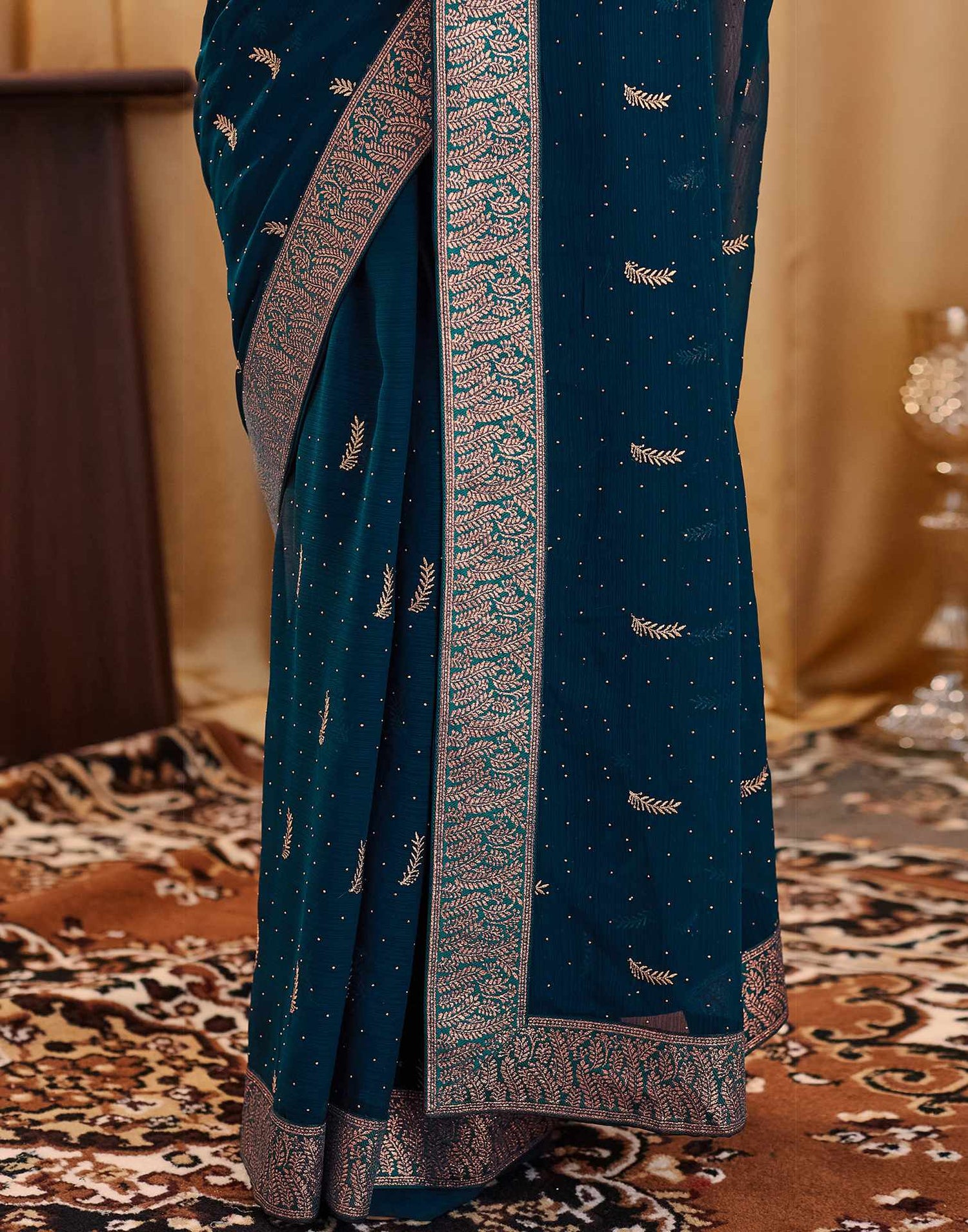Rama Blue Embroidery Georgette Saree