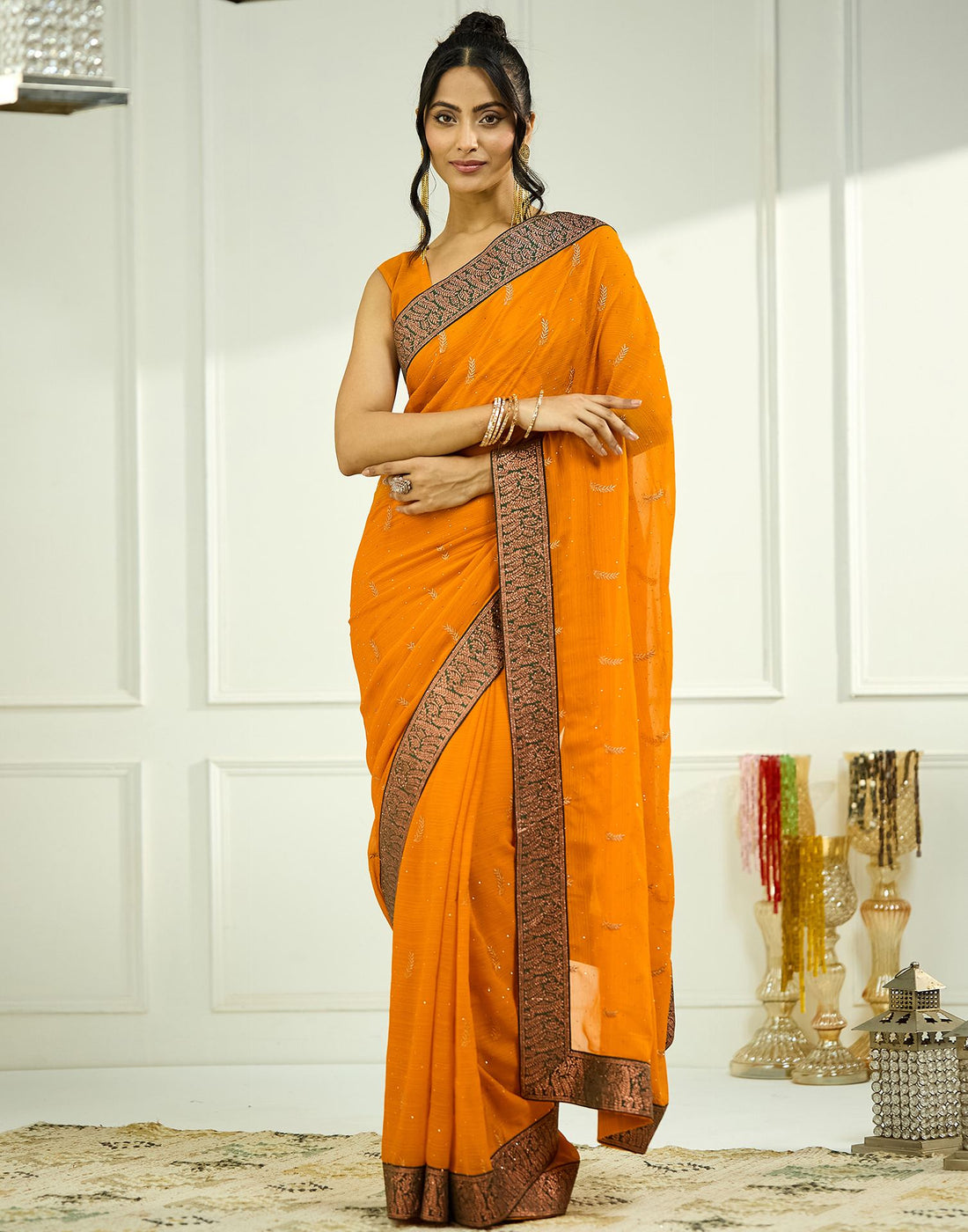 Turmeric Yellow Embroidery Georgette Saree