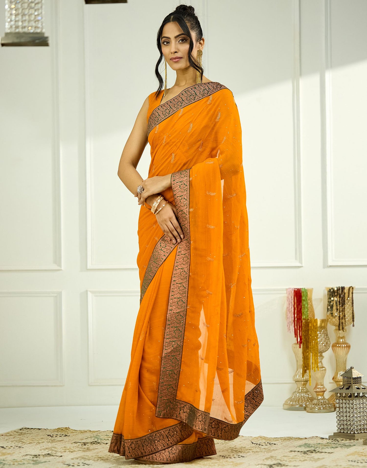 Turmeric Yellow Embroidery Georgette Saree