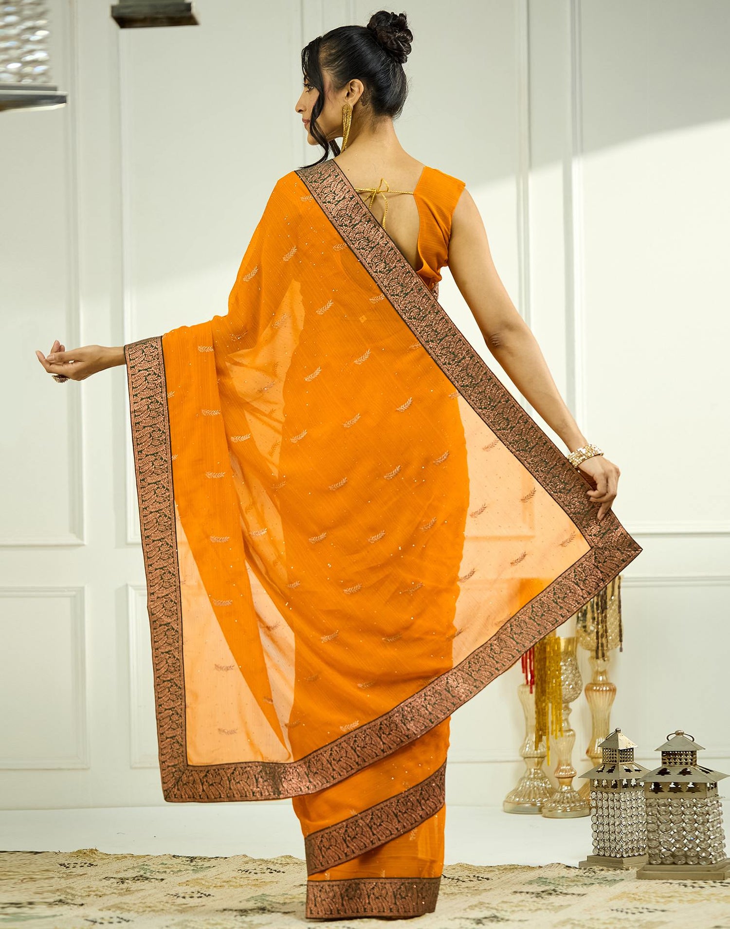 Turmeric Yellow Embroidery Georgette Saree