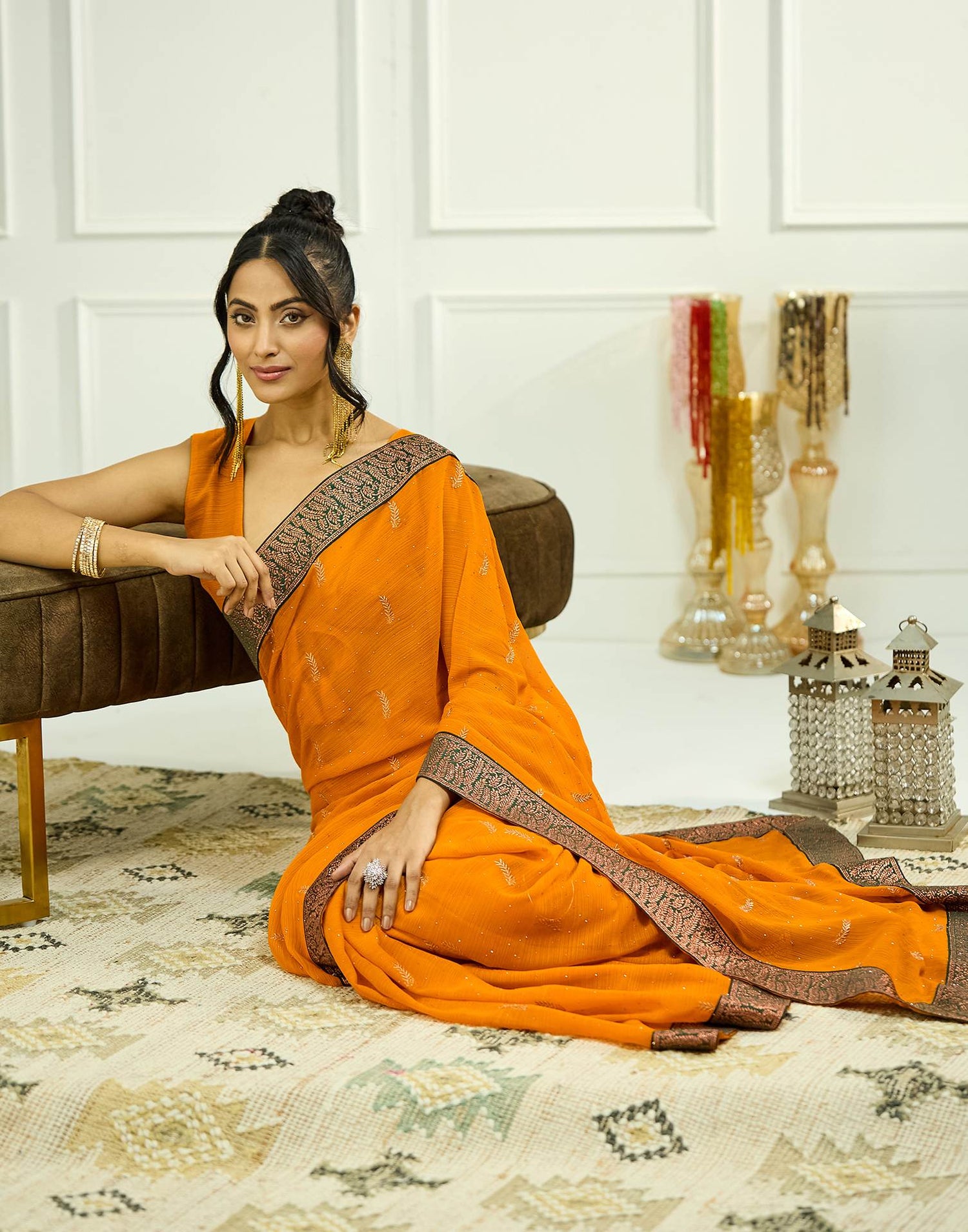 Turmeric Yellow Embroidery Georgette Saree