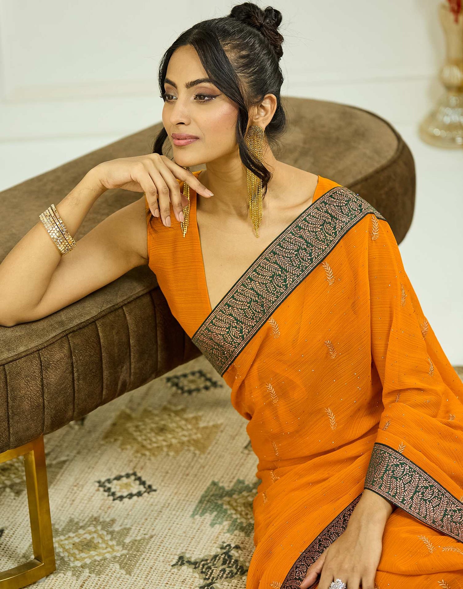 Turmeric Yellow Embroidery Georgette Saree