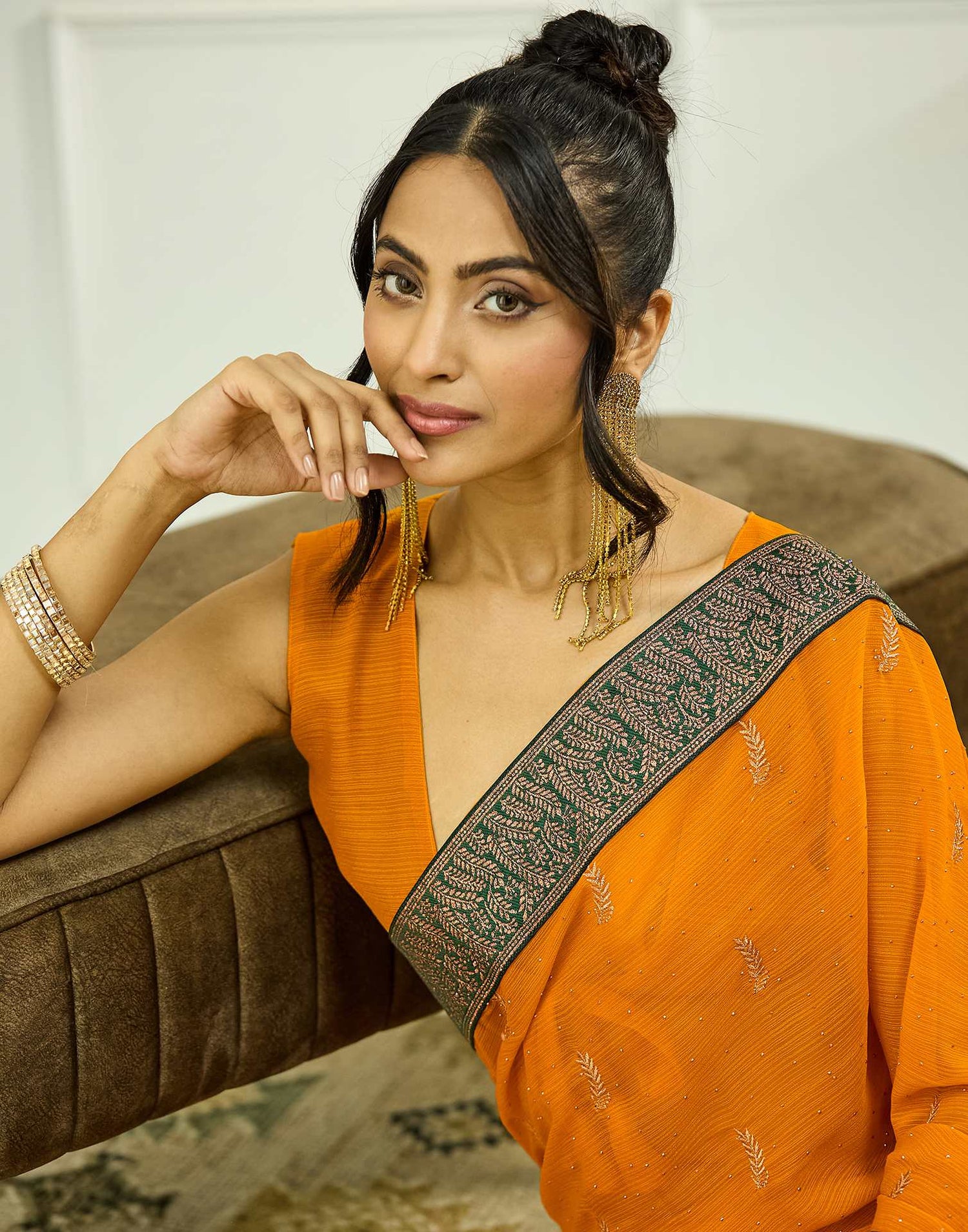 Turmeric Yellow Embroidery Georgette Saree