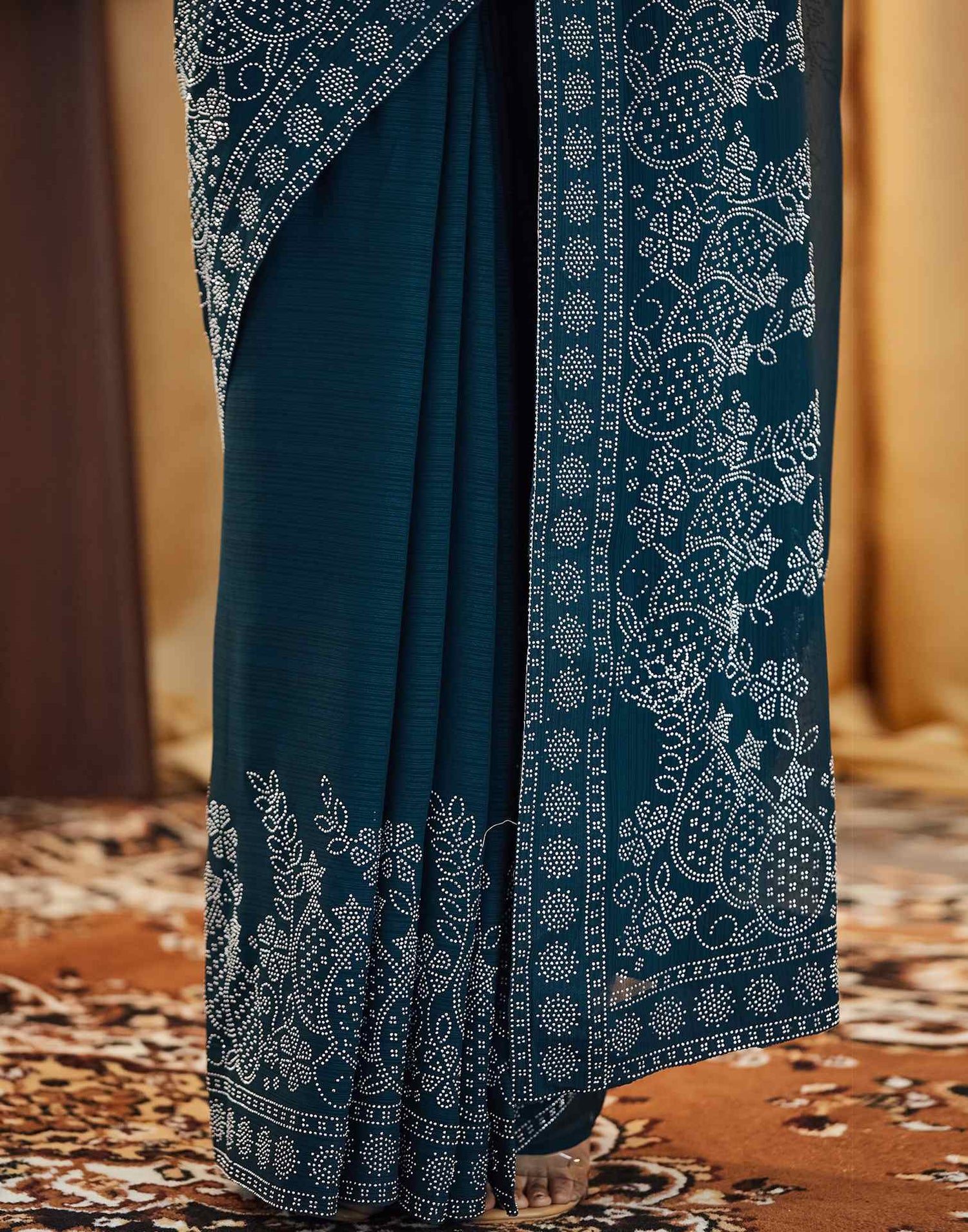 Rama Blue Stone Work Georgette Saree