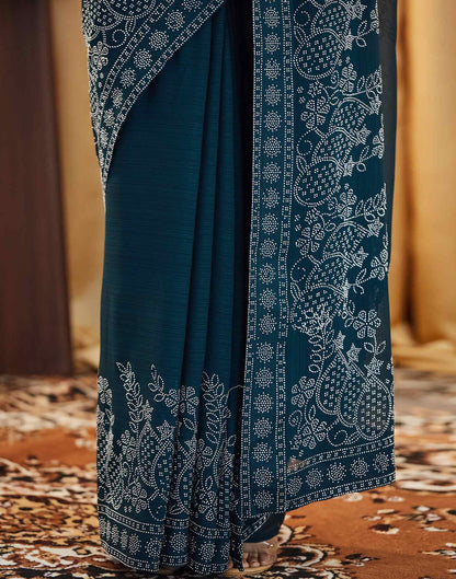 Rama Blue Stone Work Georgette Saree