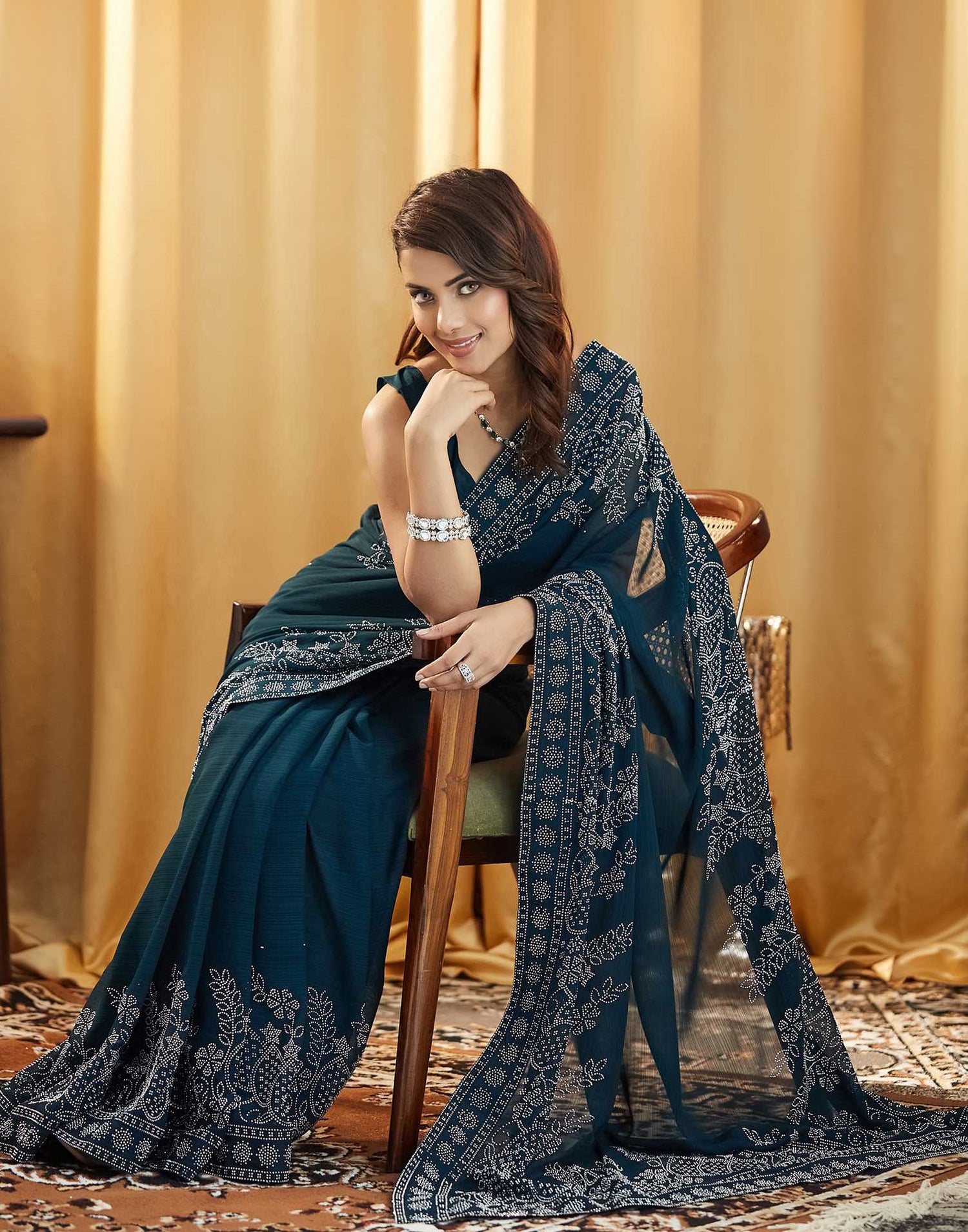 Rama Blue Stone Work Georgette Saree