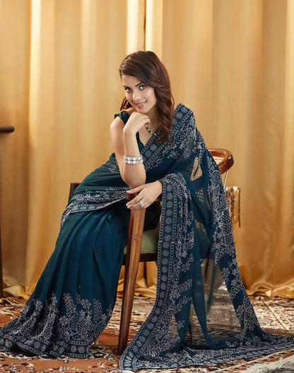 Rama Blue Stone Work Georgette Saree