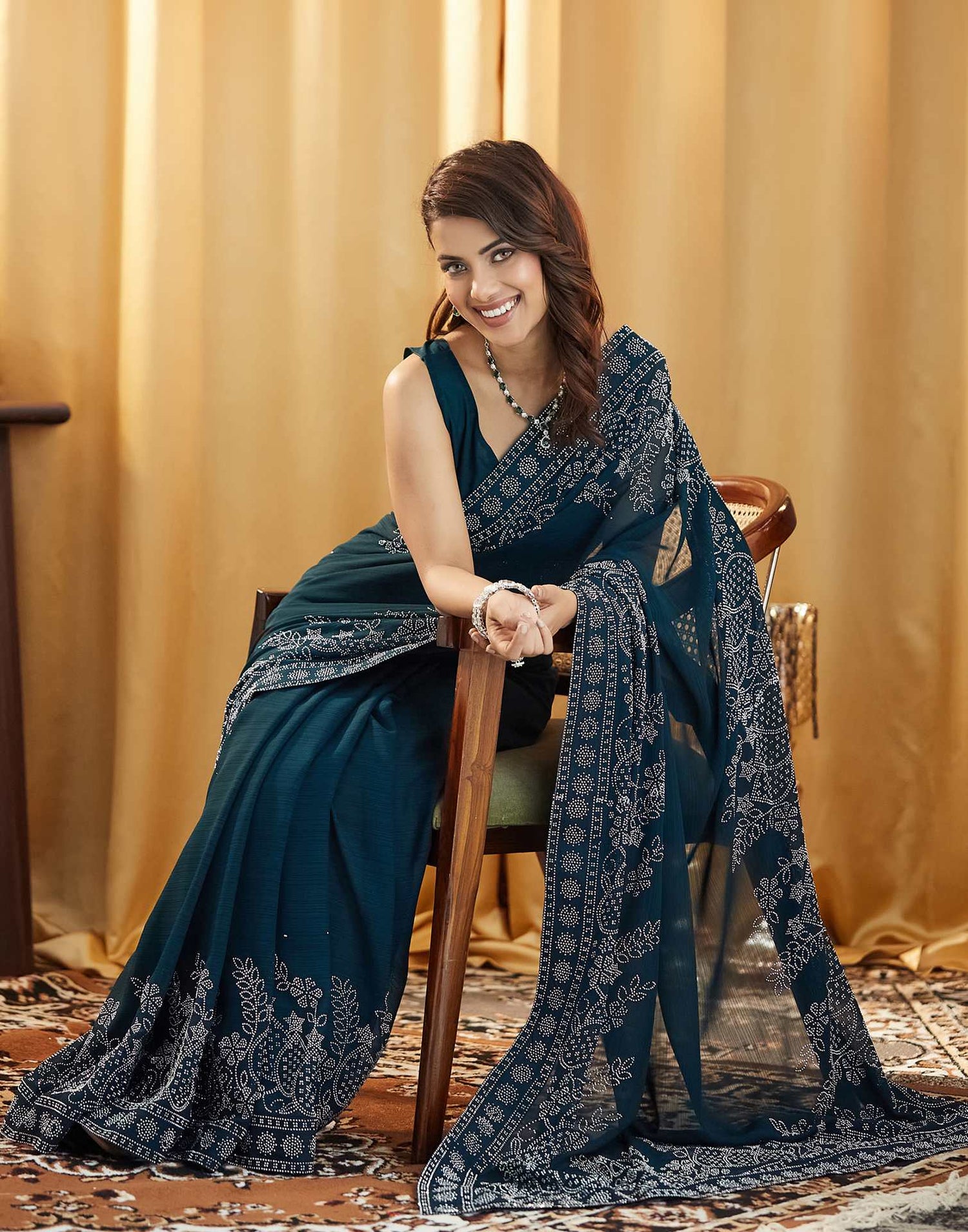Rama Blue Stone Work Georgette Saree