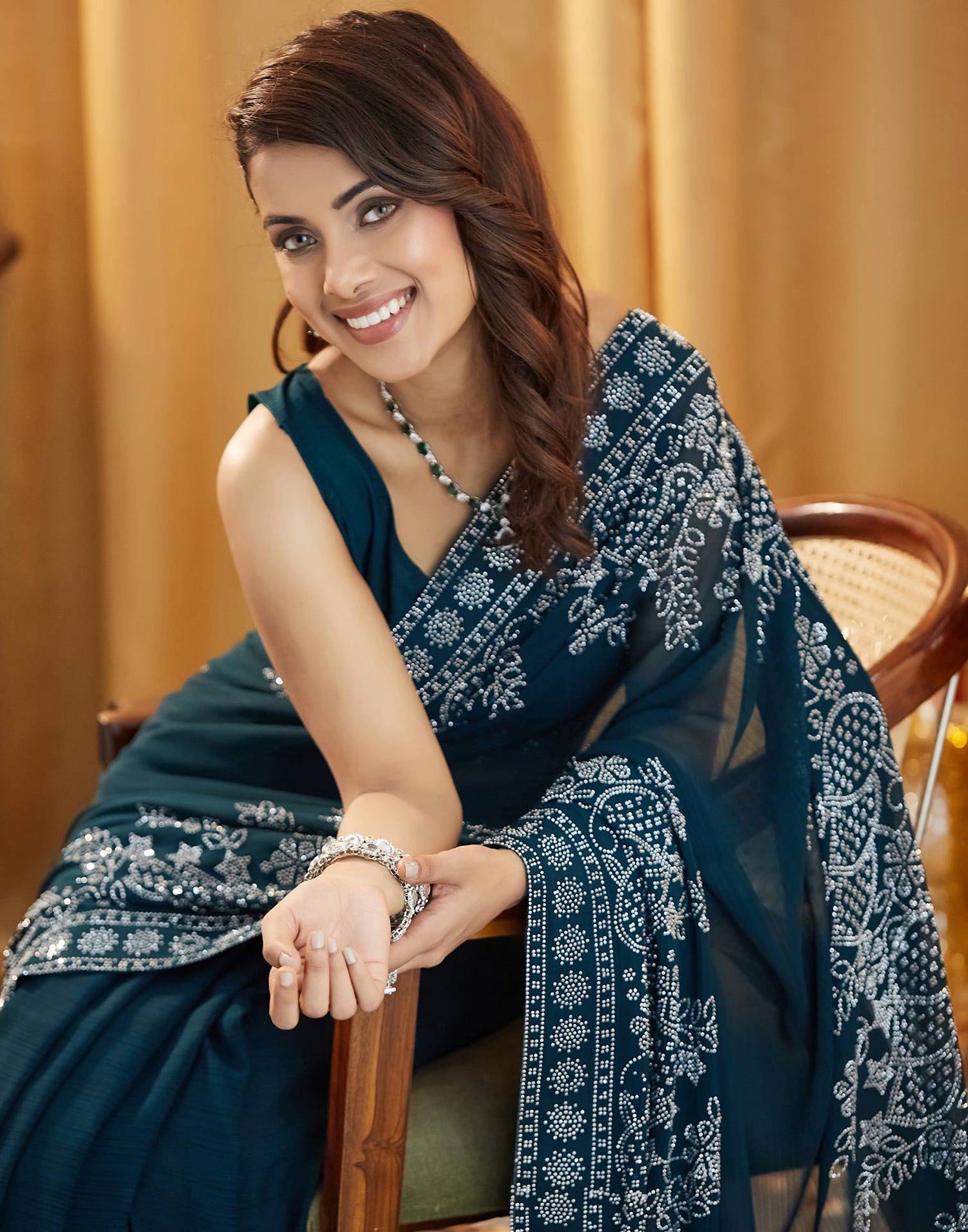 Rama Blue Stone Work Georgette Saree