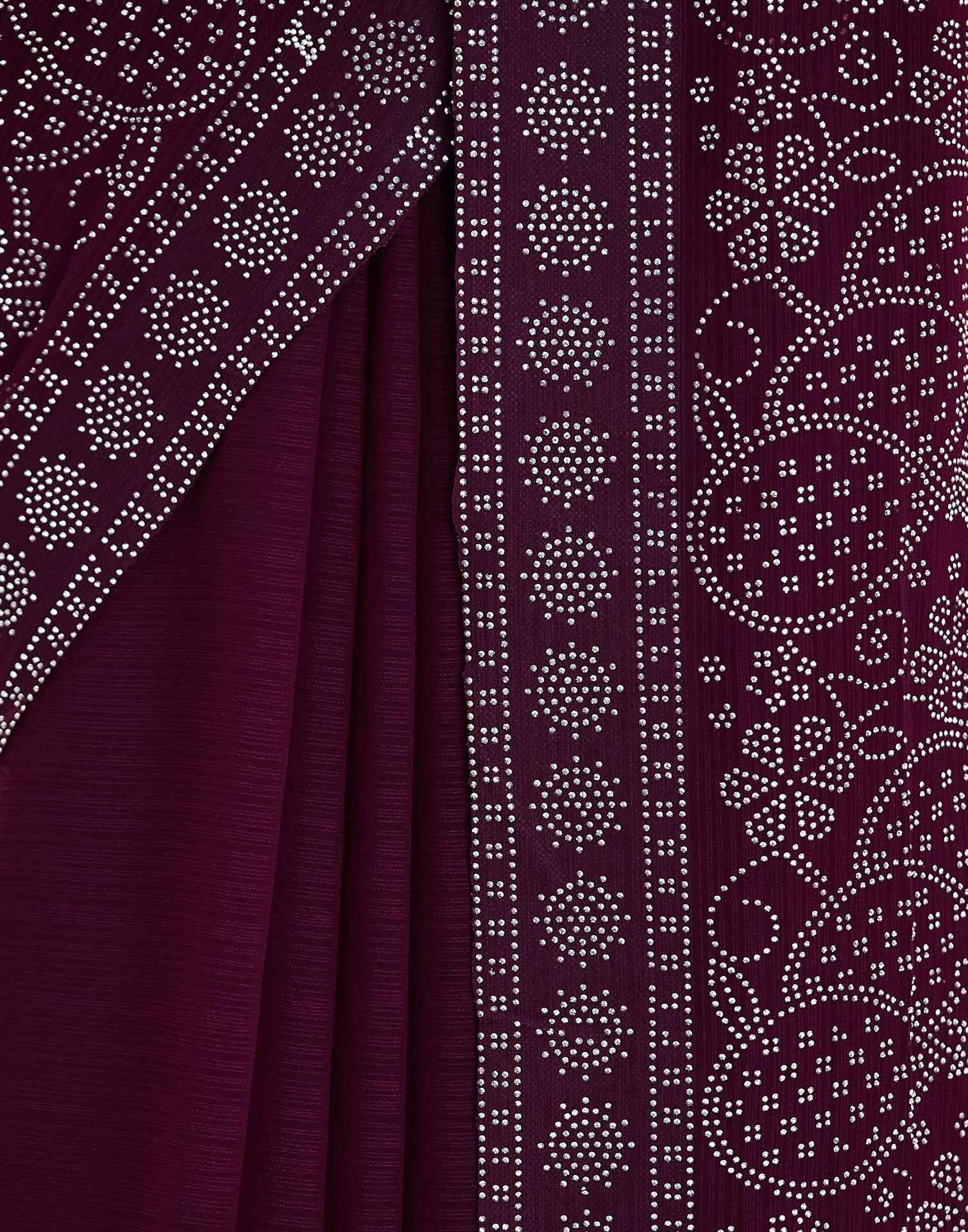 Wine Stone Work Georgette Saree