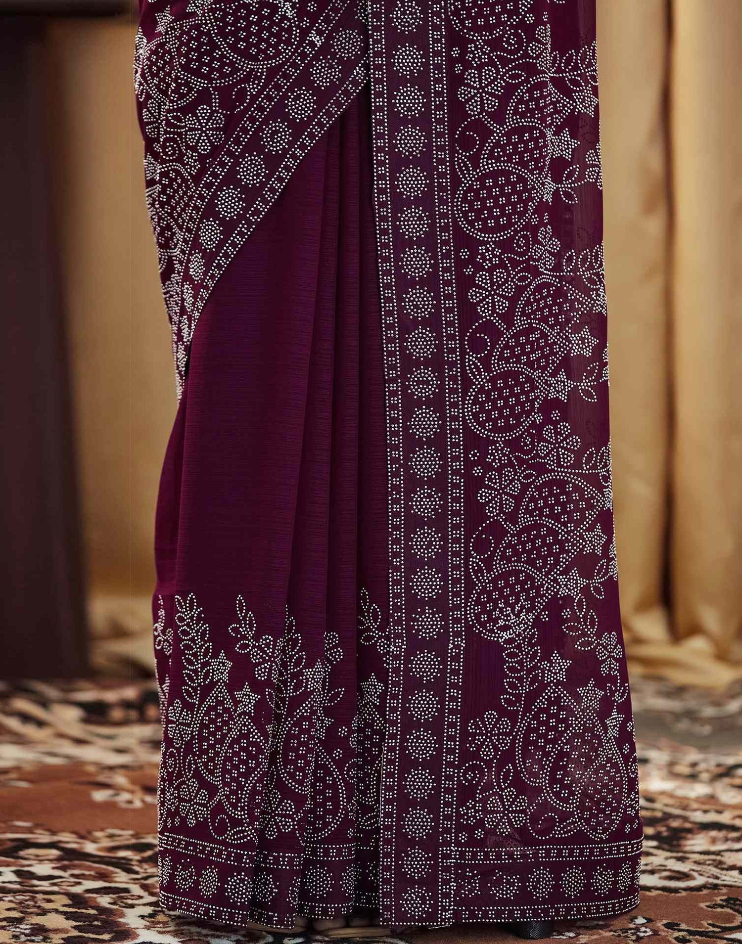 Wine Stone Work Georgette Saree