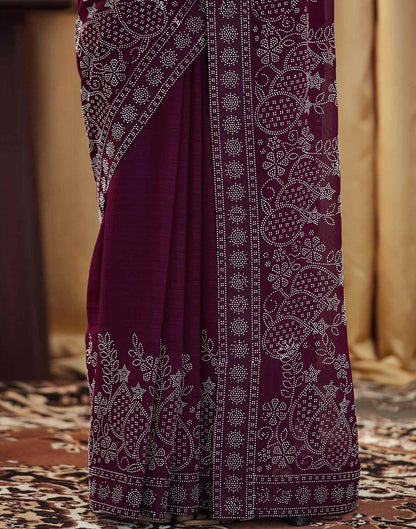 Wine Stone Work Georgette Saree