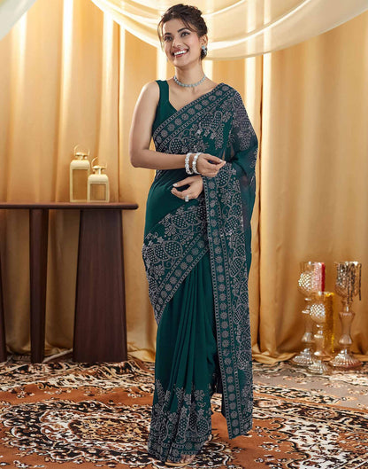 Dark Green Stone Work Georgette Saree