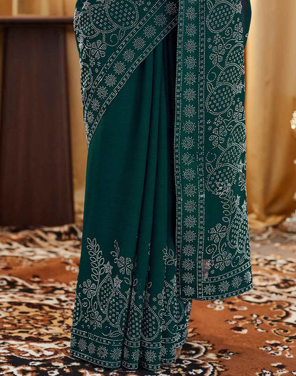 Dark Green Stone Work Georgette Saree