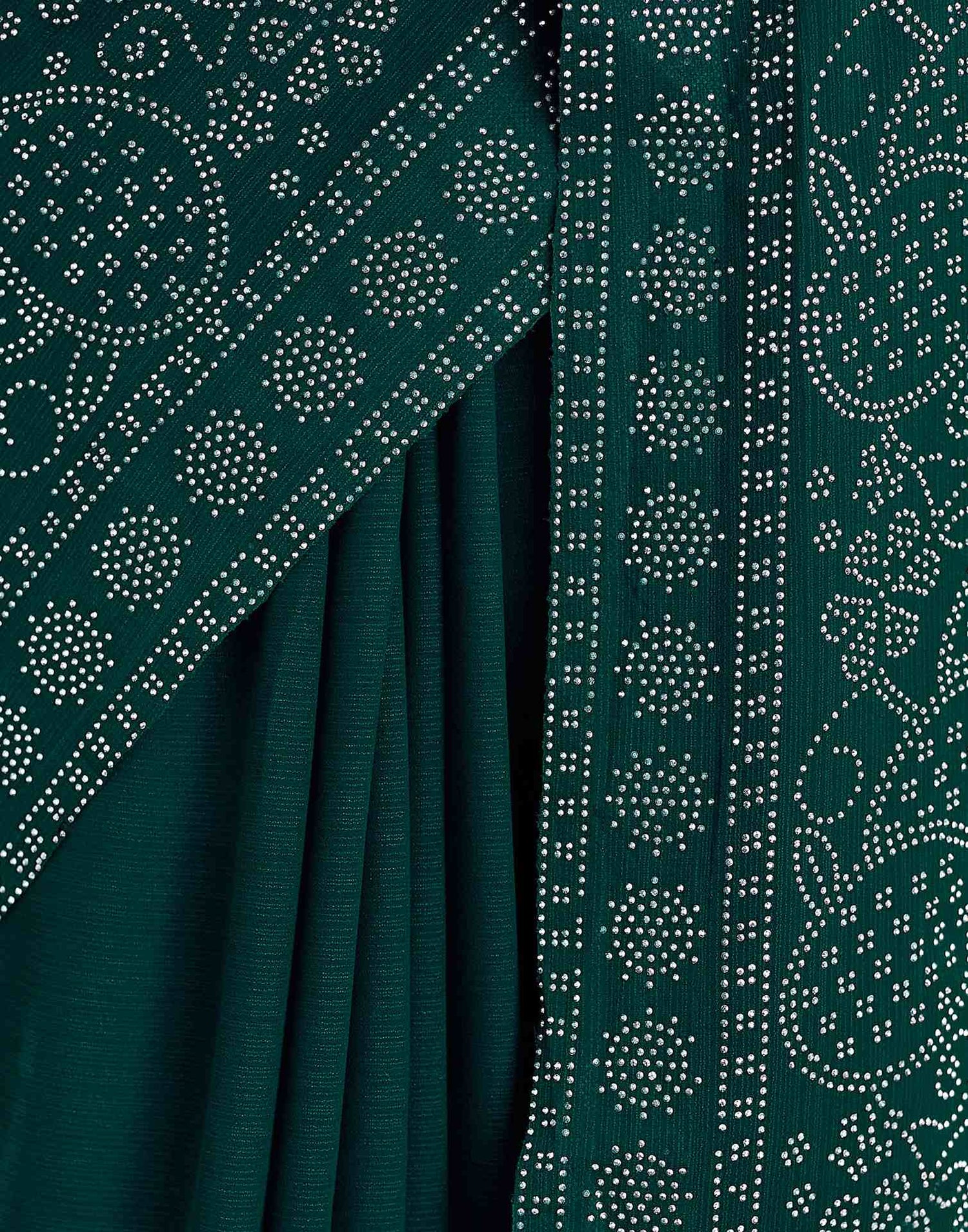 Dark Green Stone Work Georgette Saree