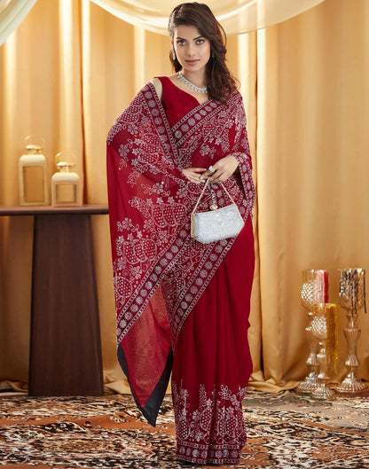 Red Stone Work Georgette Saree