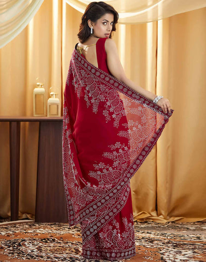 Red Stone Work Georgette Saree