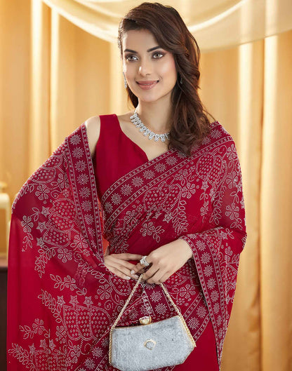 Red Stone Work Georgette Saree