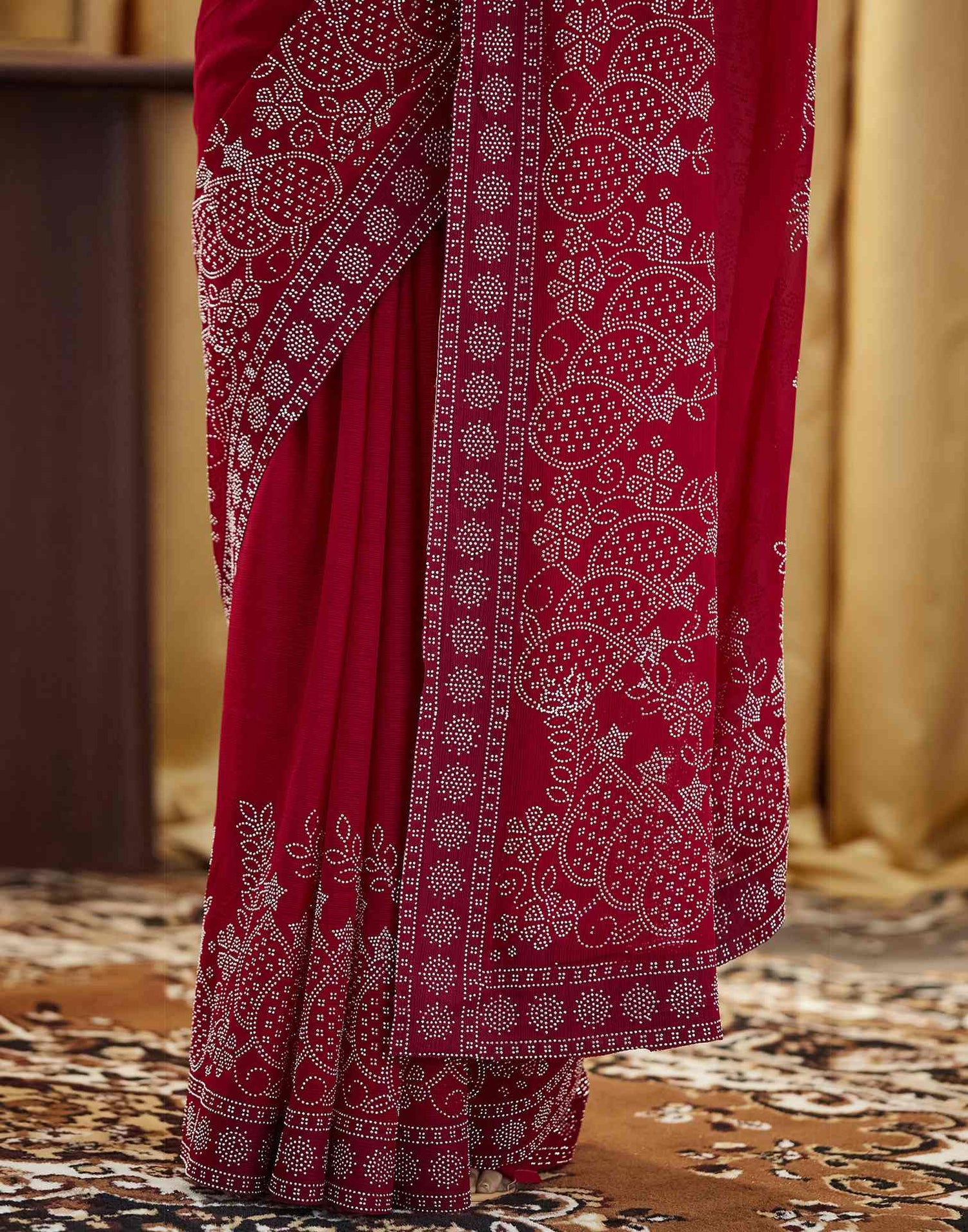 Red Stone Work Georgette Saree