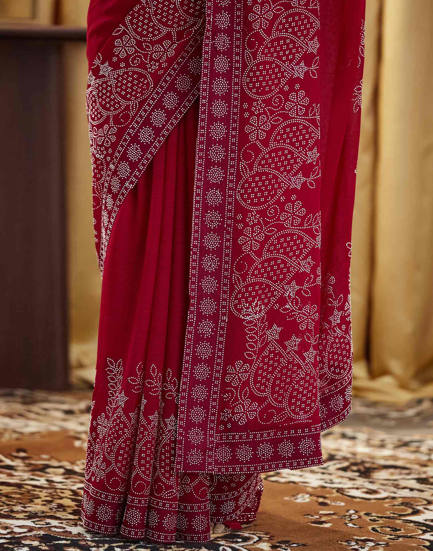Red Stone Work Georgette Saree