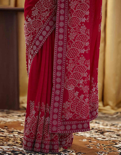 Red Stone Work Georgette Saree