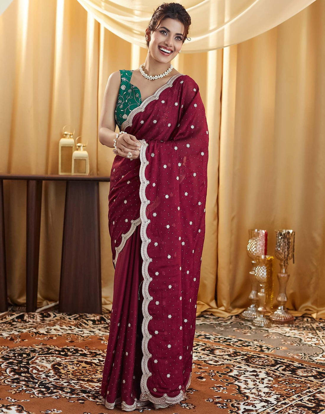 Maroon Embroidery Silk Saree