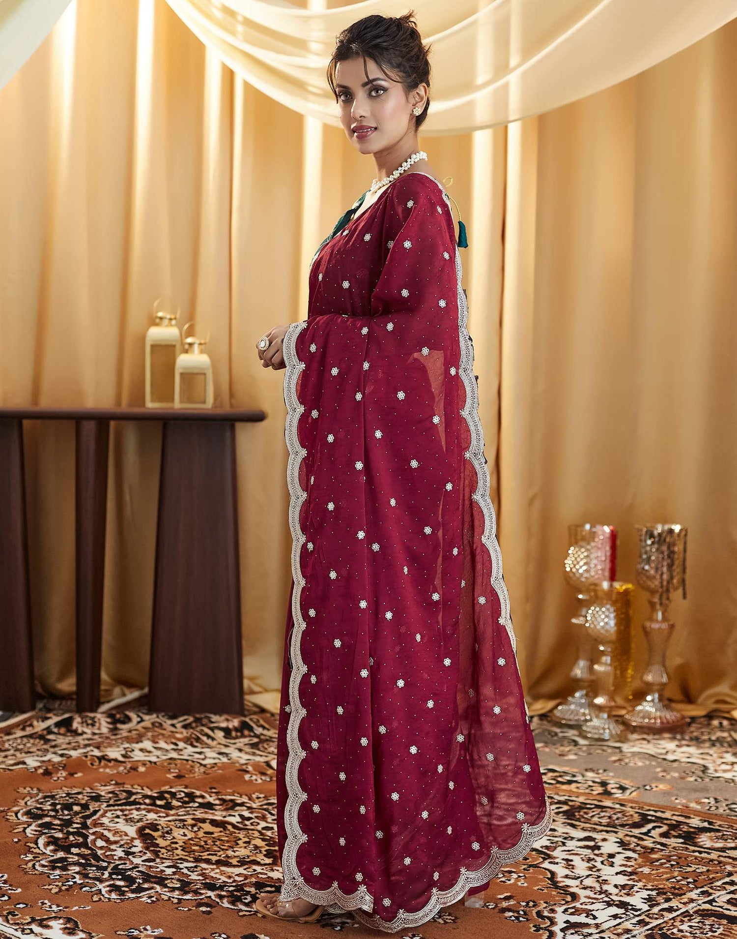 Maroon Embroidery Silk Saree