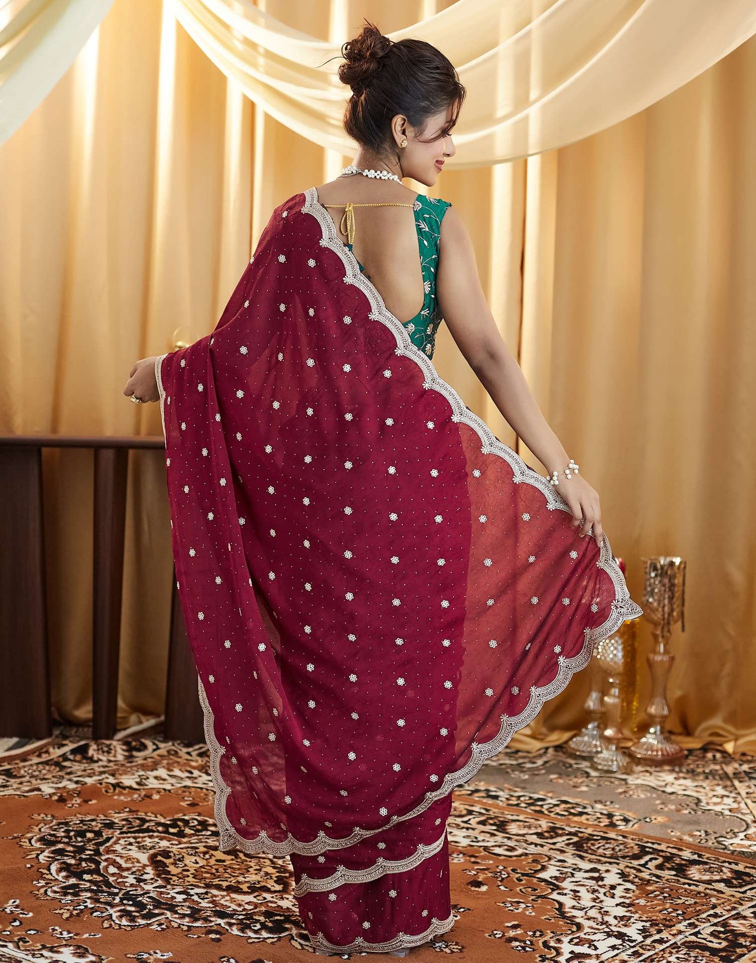 Maroon Embroidery Silk Saree