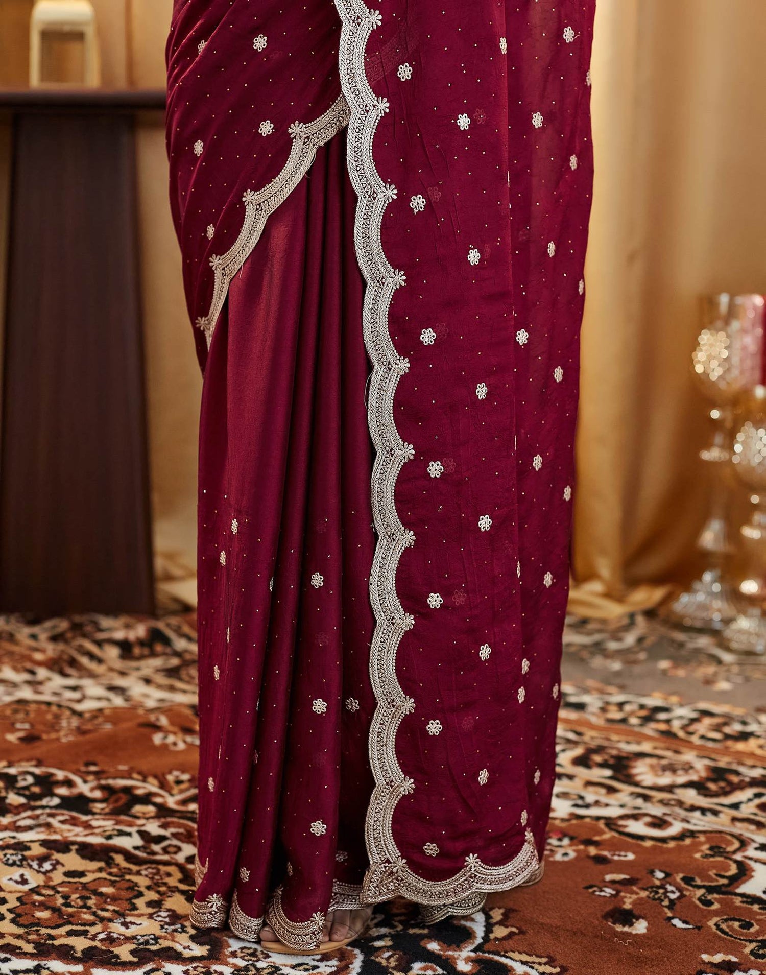 Maroon Embroidery Silk Saree