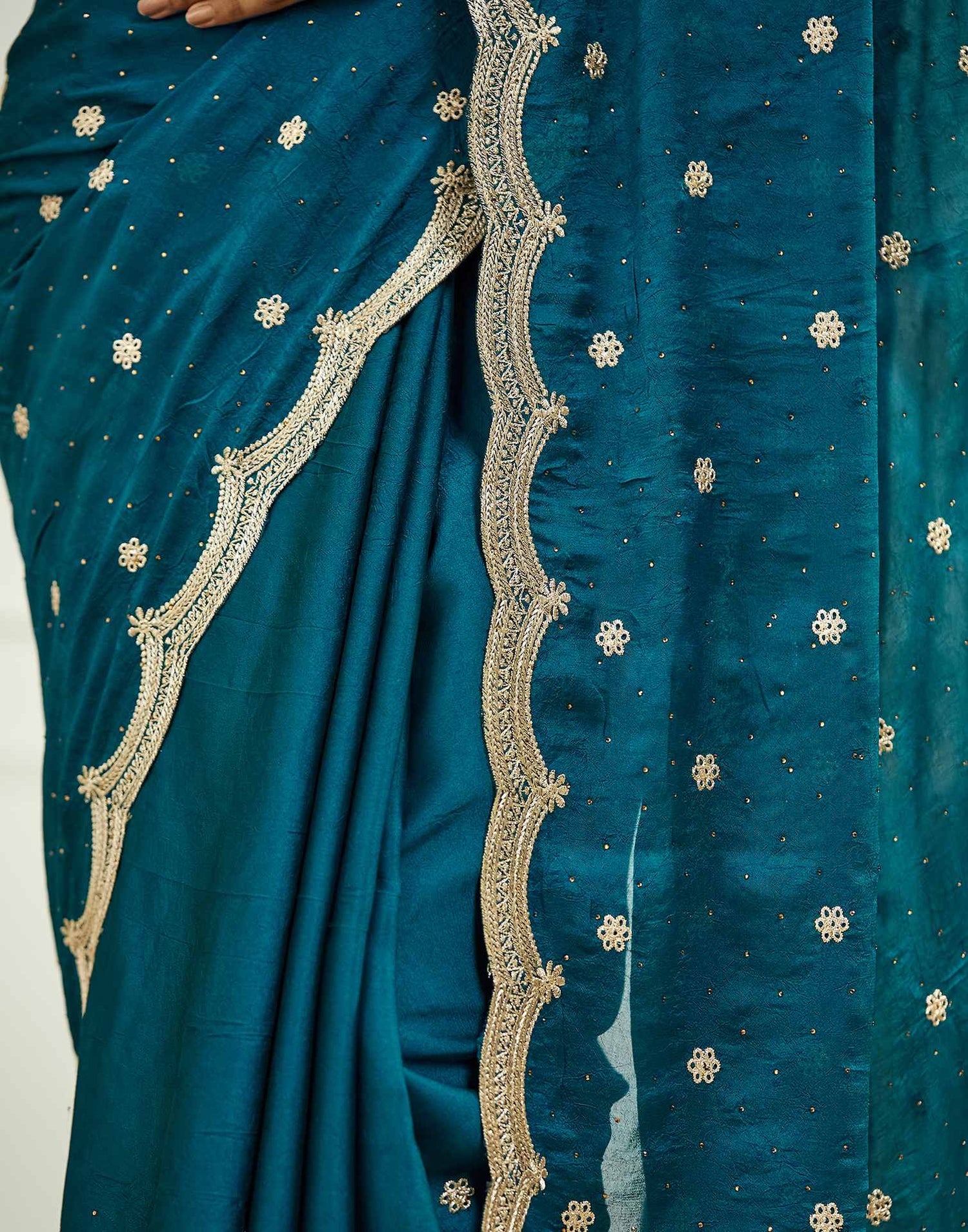 Teal Blue Embroidery Silk Saree