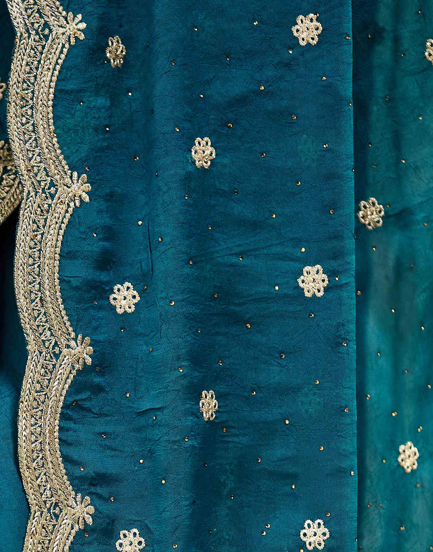 Teal Blue Embroidery Silk Saree