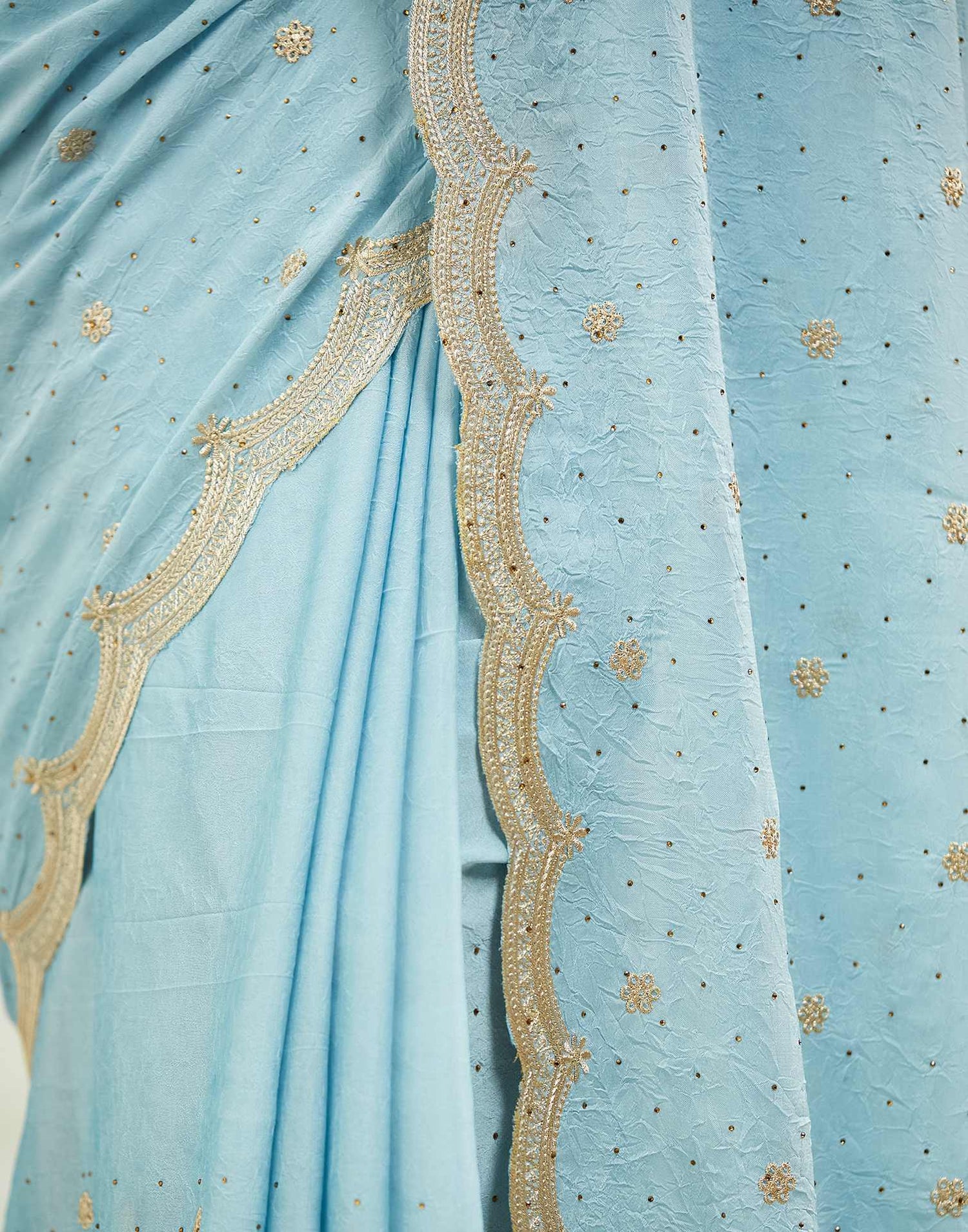 Light Blue Embroidery Silk Saree