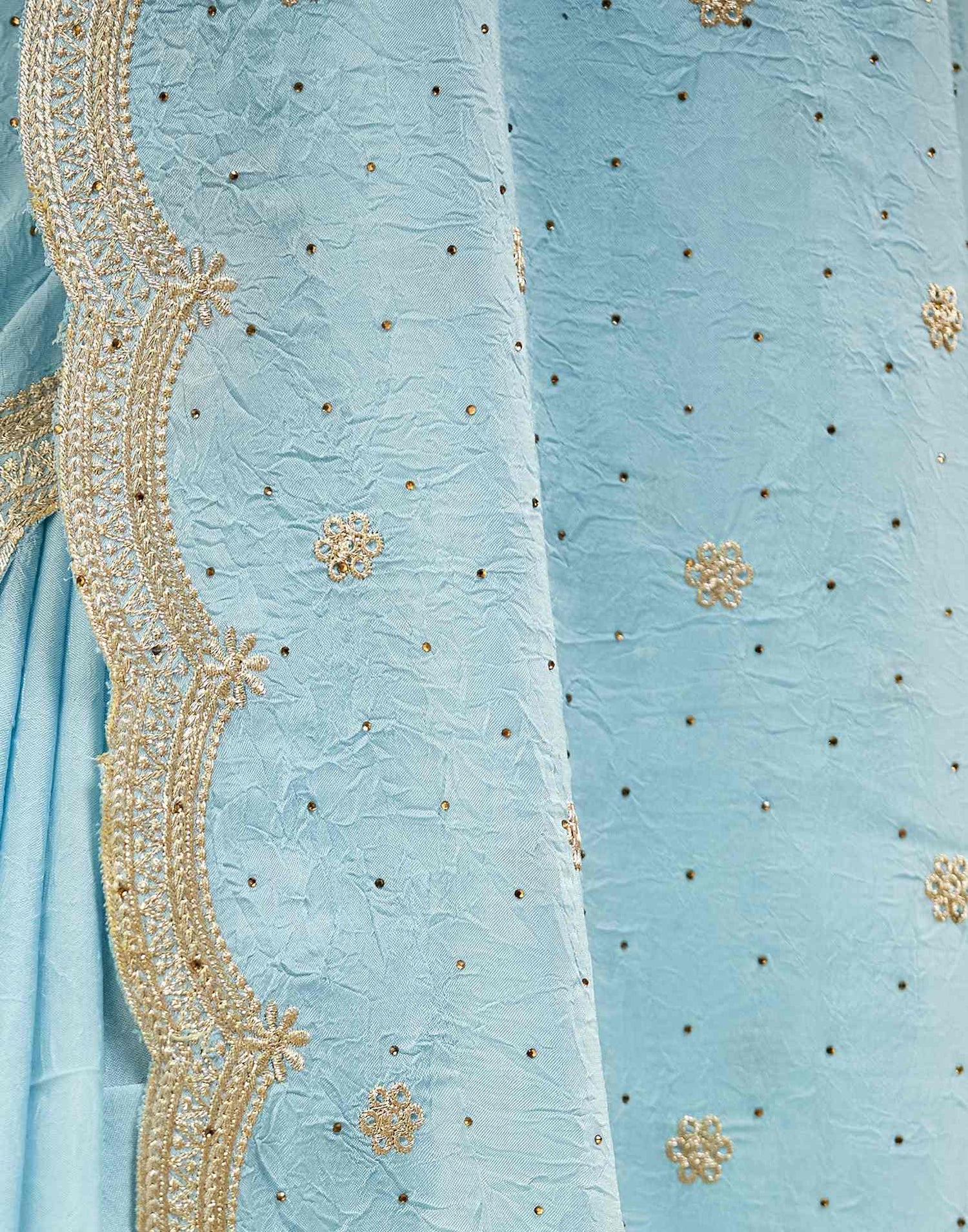 Light Blue Embroidery Silk Saree