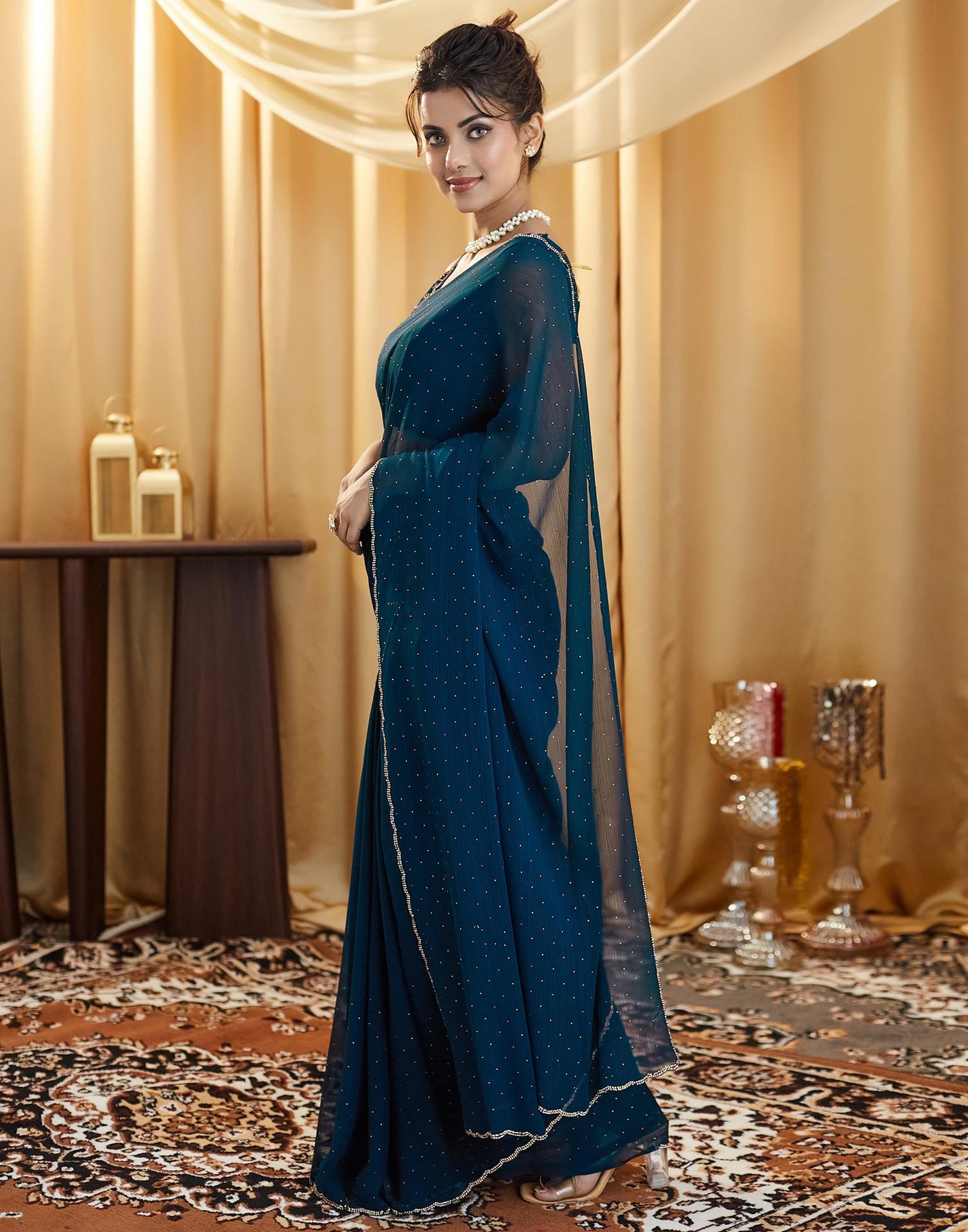 Rama Blue Stone Work Georgette Saree