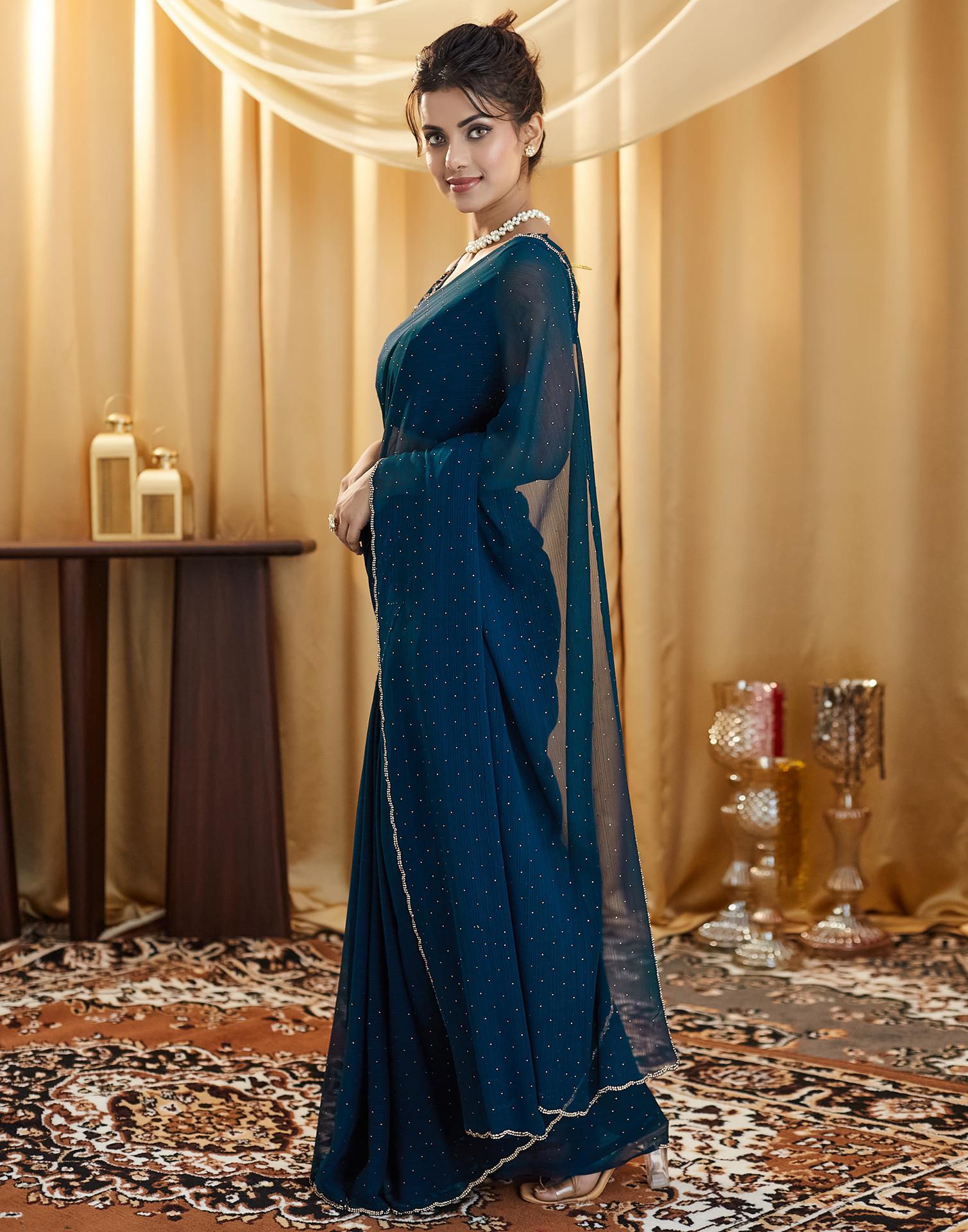 Rama Blue Stone Work Georgette Saree