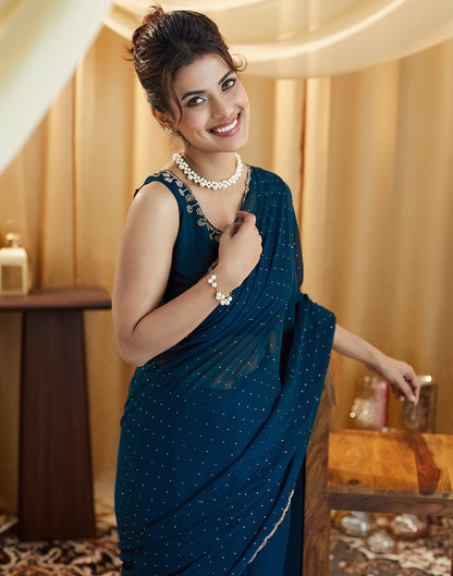 Rama Blue Stone Work Georgette Saree