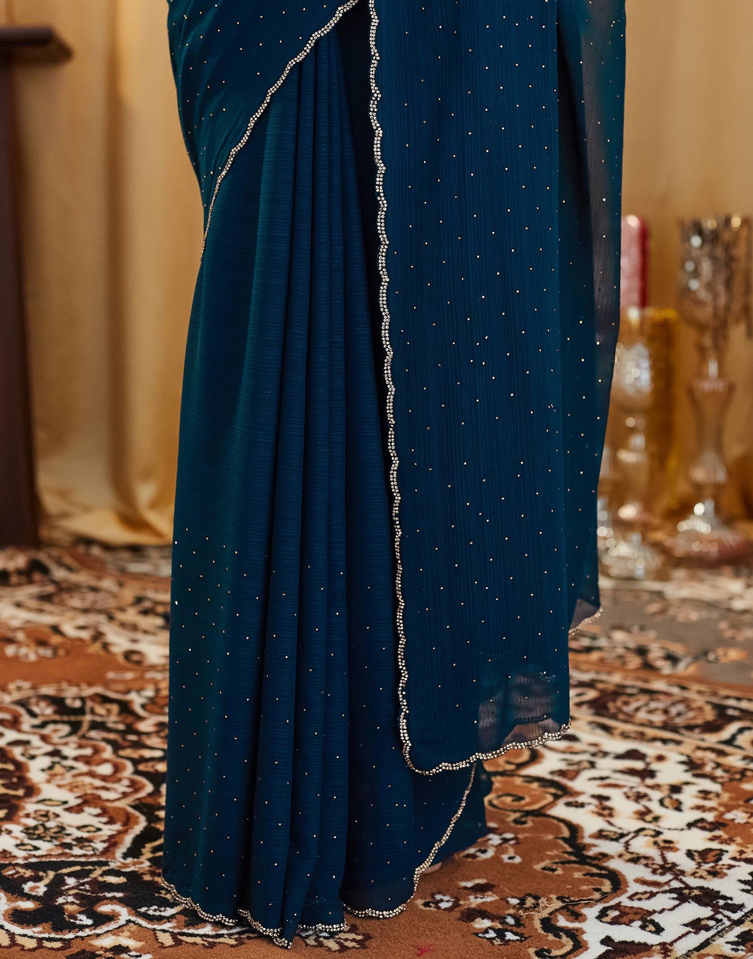 Rama Blue Stone Work Georgette Saree