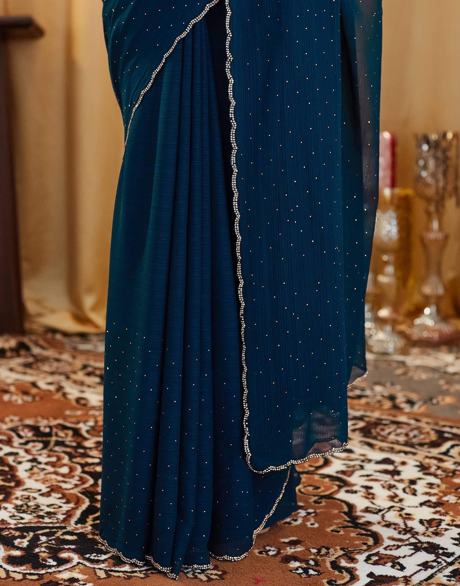 Rama Blue Stone Work Georgette Saree