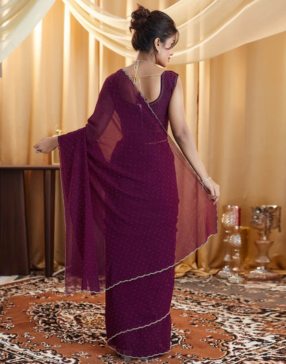 Wine Stone Work Georgette Saree