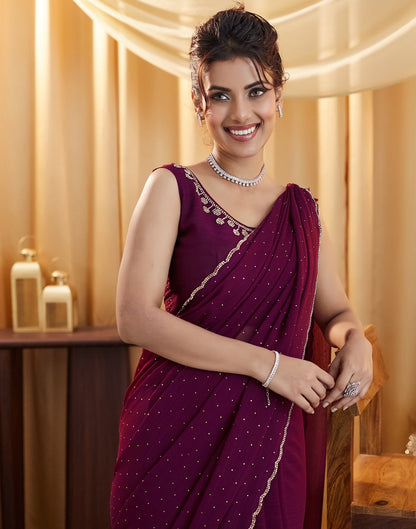 Wine Stone Work Georgette Saree