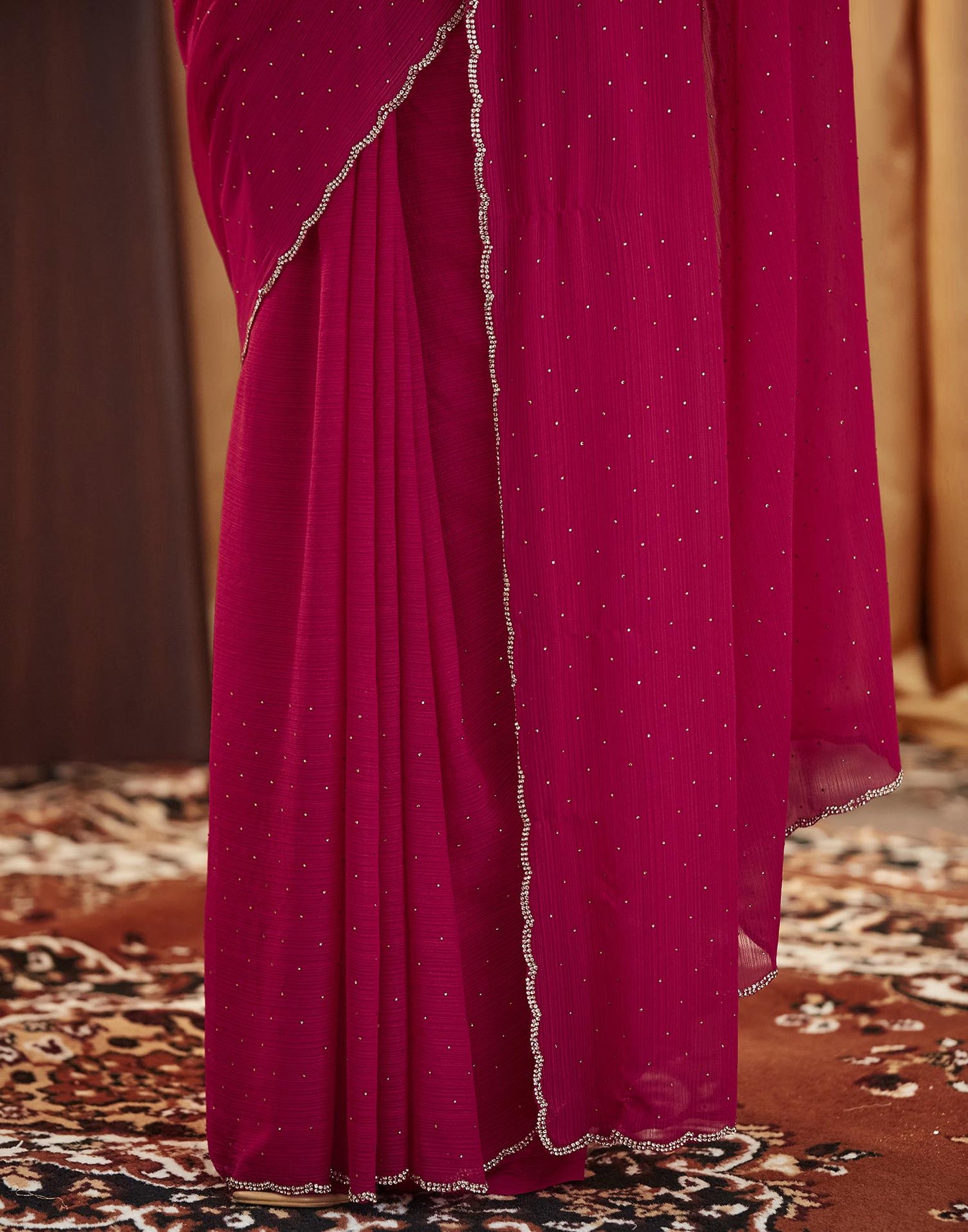 Dark Pink Stone Work Georgette Saree