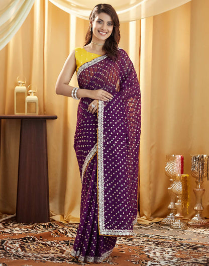 Wine Bandhani Printed Georgette Saree