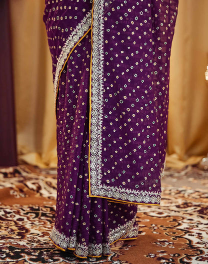 Wine Bandhani Printed Georgette Saree