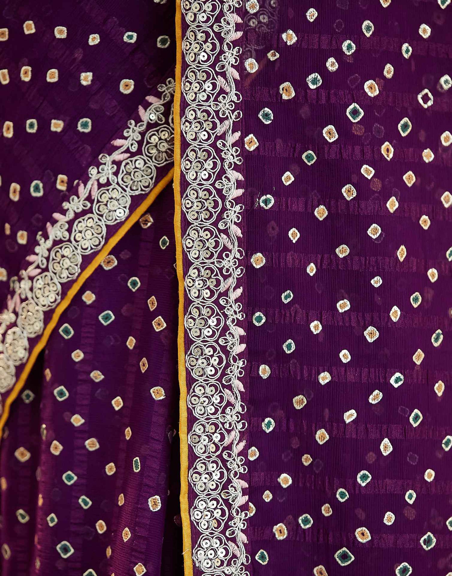Wine Bandhani Printed Georgette Saree