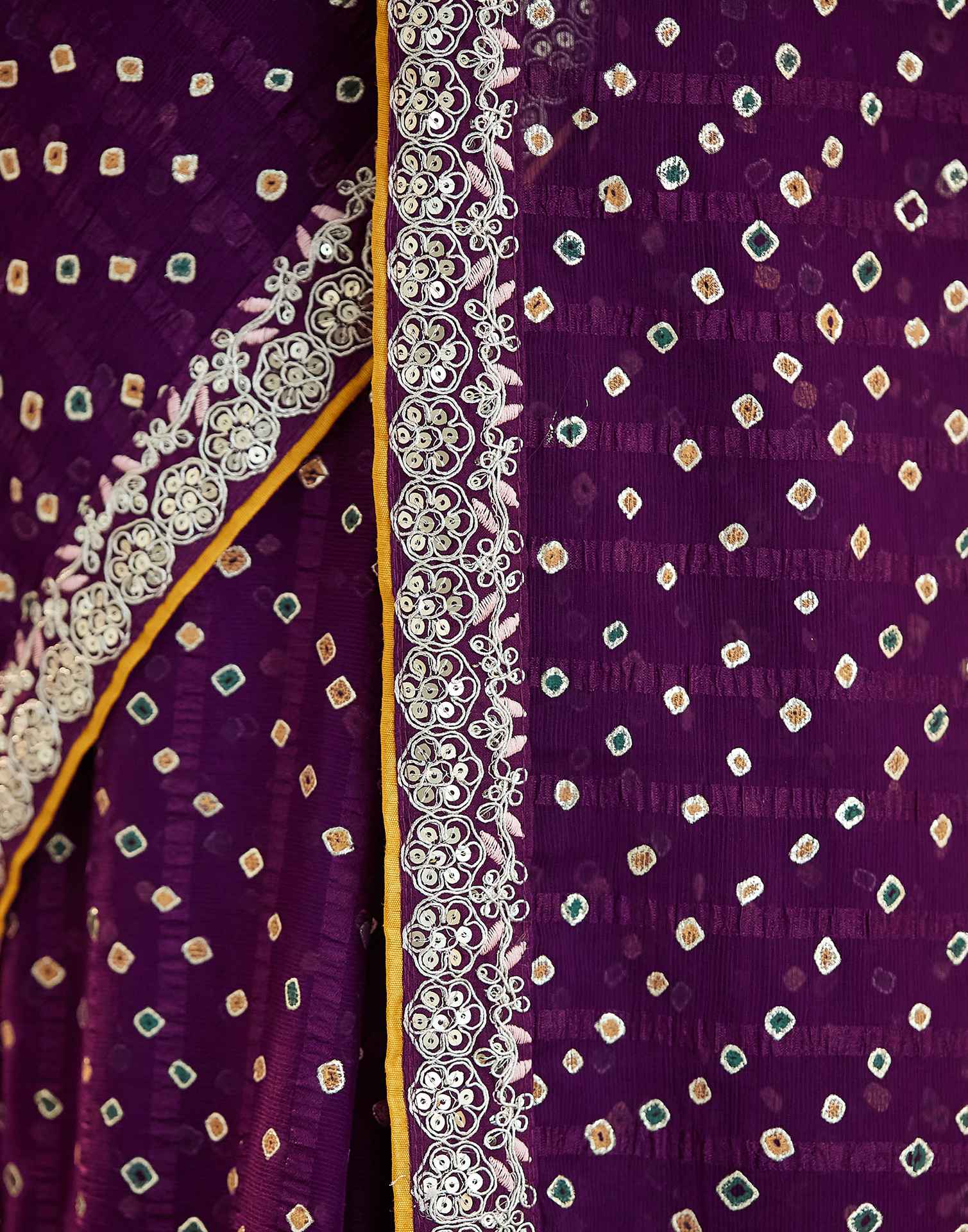 Wine Bandhani Printed Georgette Saree