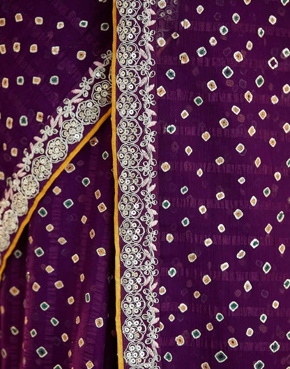 Wine Bandhani Printed Georgette Saree